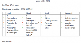 Menu juillet 2023