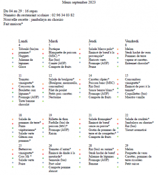 Menu septembre 2023