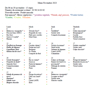 Menu novembre 2023