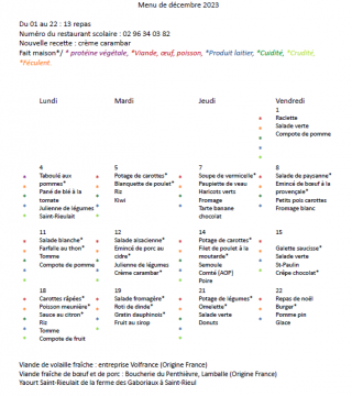 Menu décembre 2023