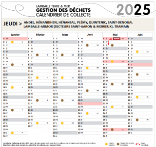 2025 - Calendrier de collecte des déchets