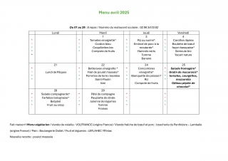 Menus cantine Avril 2025